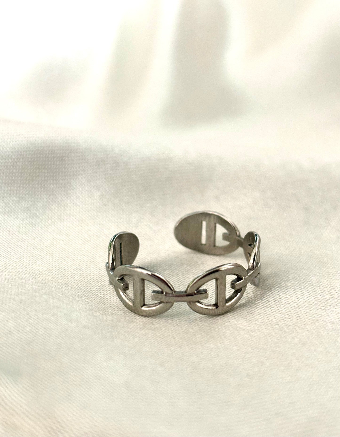 Bague ajustable style marinière, argenté et en acier inoxydable