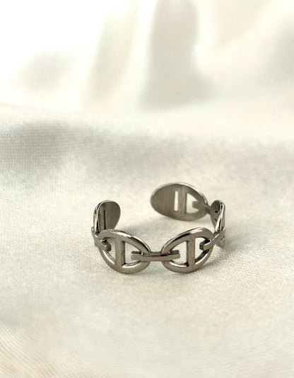 Bague ajustable style marinière, argenté et en acier inoxydable