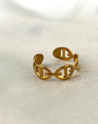 Bague ajustable style marinière, doré et en acier inoxydable