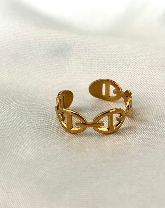 Bague ajustable style marinière, doré et en acier inoxydable