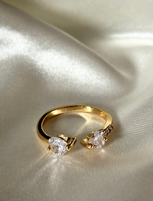  Bague ajustable double coeur lys acier inoxydable doré, bijou femme élégant Bague Lys