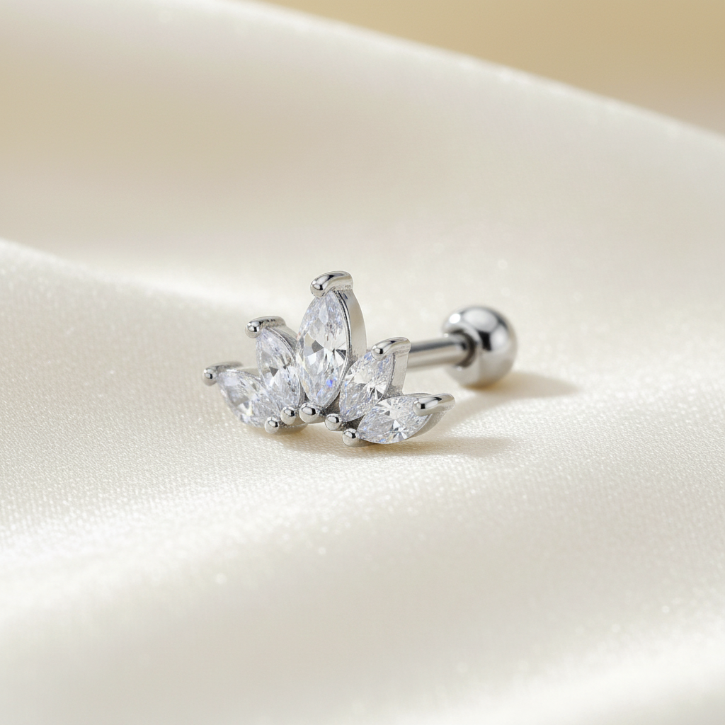 Piercing feuilles cristaux argenté
