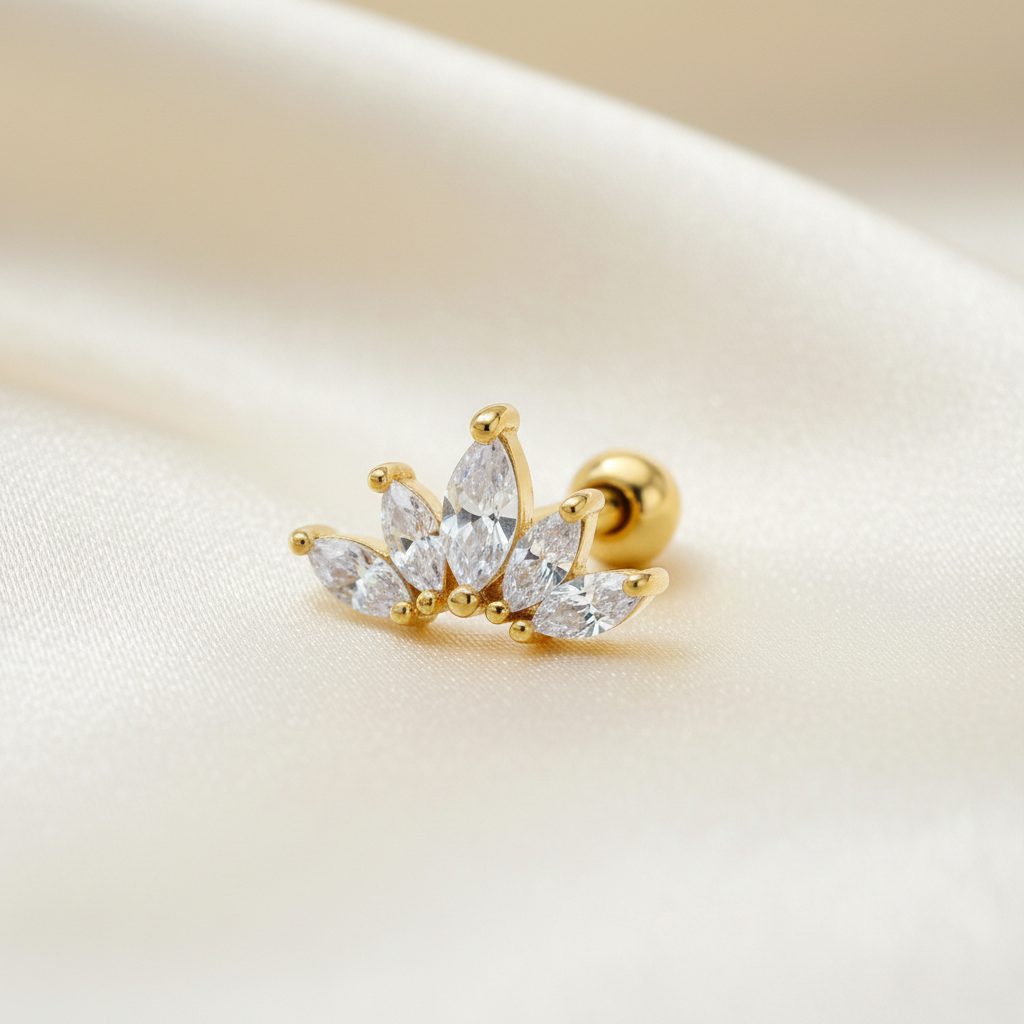 Piercing feuilles cristaux doré