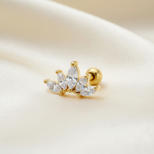 Piercing feuilles cristaux doré